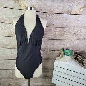 Brave Soul Women's Black Plunge Fitted Halter Swimsuit Size 16‎ NT